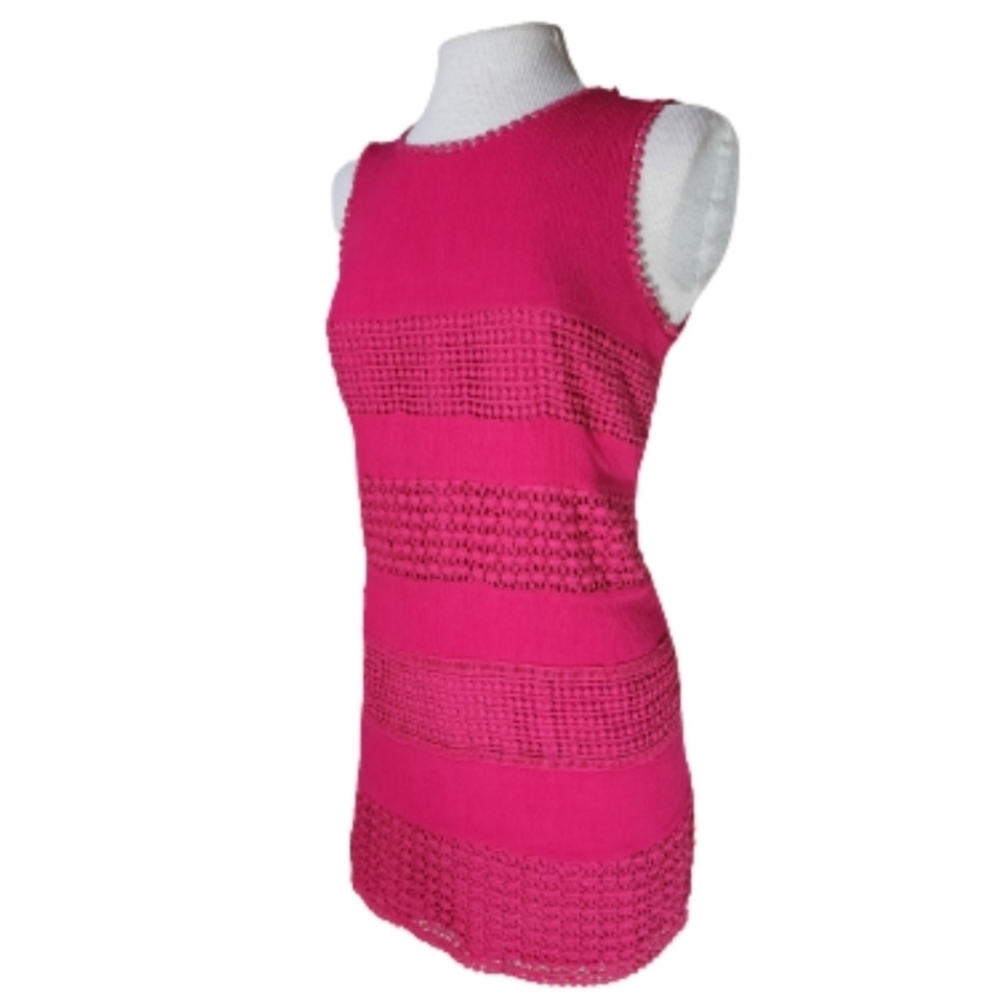 Esley Dress Crochet Pink Picot Trim Fully Lined Mini Size S